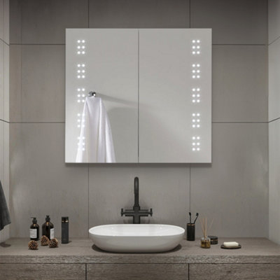 Livingandhome Frameless Double Door LED Mirrored Bathroom Cabinet | DIY ...