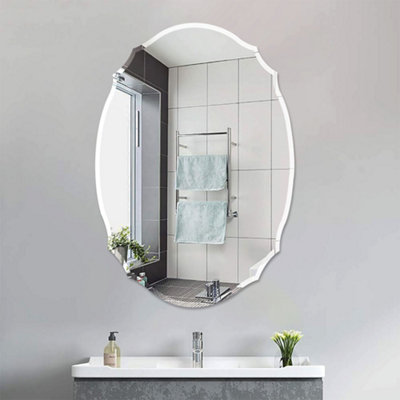 Livingandhome Frameless Oval Glass Wall Mounted Bathroom Mirror Vanity