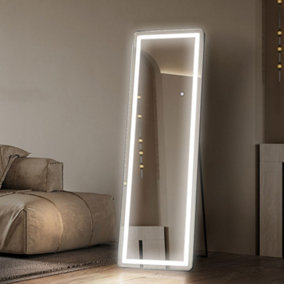 Livingandhome Freestanding or Wall Mount Full Length LED Dimmable Mirror with Touch Sensor Switch