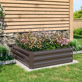 Livingandhome Galvanized Steel Square Raised Garden Bed Planter Box,100cm W x 100cm D x 30cm H