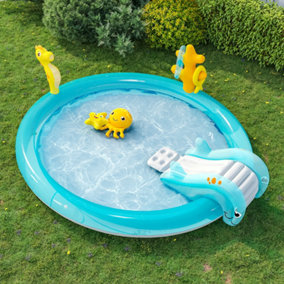 Livingandhome Garden Backyard Inflatable Play Center Wading Pool with Slide 200cm W x 152cm D x 40cm H