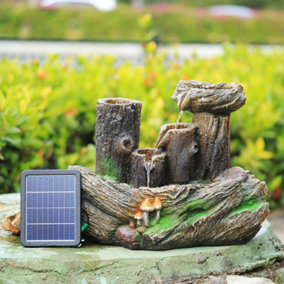 Livingandhome Garden Water Feature Solar Resin Log Outdoor Fountain with LED Lights