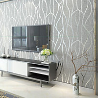 Livingandhome Geometric 3D Striped Patterned Non Woven Embossed Grey Wallpaper