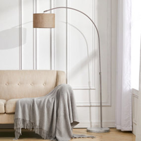 Livingandhome Gold Arched Height Adjustable Floor Lamp Marble Base with Shade 131 to 186CM