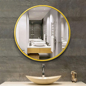 Livingandhome Gold Bathroom Round Space Aluminum Wall Mirror 50 cm