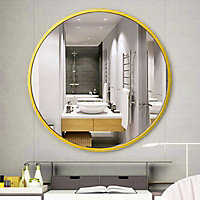 Livingandhome Gold Bathroom Round Space Aluminum Wall Mirror 70 cm