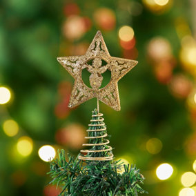 Livingandhome Gold Christmas Tree Star Topper Golden Glitter Ornaments Home Party Decor
