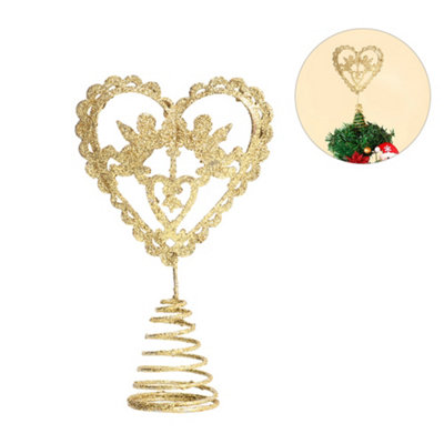 Livingandhome Gold Glitter Heart Iron Christmas Tree Top Star Decoration
