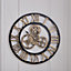 Livingandhome Gold Industrial Large Roman Numeral and Gear Silent Metal Wall Clock 58 cm