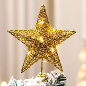 Livingandhome Gold Light Up Christmas Tree Topper Star Xmas Ornament