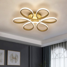 Livingandhome Gold Modern 6 Curved Shape Acrylic Petal LED Semi Ceiling Light 74CM Dimmable