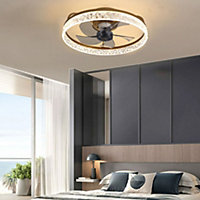Livingandhome Gold Modern Round Crystal Ceiling Fan with Light 50cm Dia