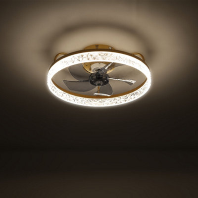 Livingandhome Gold Modern Round Crystal Ceiling Fan with Light 50cm Dia