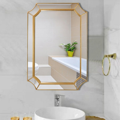 Livingandhome Gold Octagonal Wall Mounted Bathroom Framed Mirror