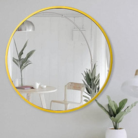Livingandhome Gold Round Aluminum Wall Hanging Bathroom Framed Mirror 60 cm