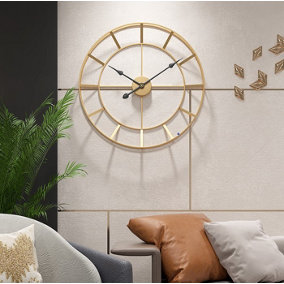 Livingandhome Gold Round Double Layer Openwork Metal Wall Clock 60 cm