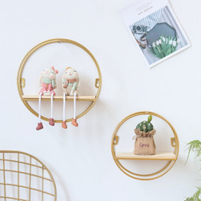 Livingandhome Gold Round Wall Hanging Storage and Display Decorative Shelf 25 cm