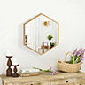 Livingandhome Gold Wall Mounted Hexagon Bathroom Vanity Mirror 400 x 340 mm
