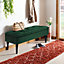 Livingandhome Green Buttoned Velvet Storage Ottoman Bench with Rubberwood Legs