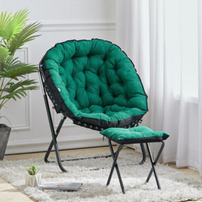 Livingandhome Green Comfortable Folding Metallic Base Moon Chair with Footstool