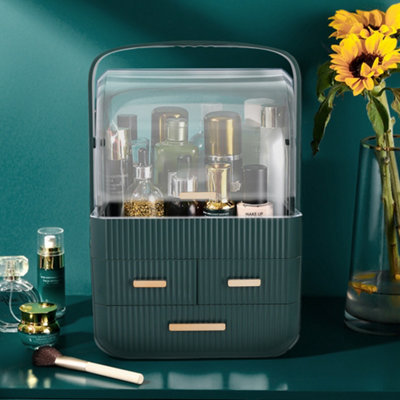 Livingandhome Green Desktop 3 Drawers Cosmetics Storage Orgaizer Makeup ...