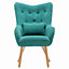 Livingandhome Green Frosted Velvet Wing Back Lounge Armchair with Footstool