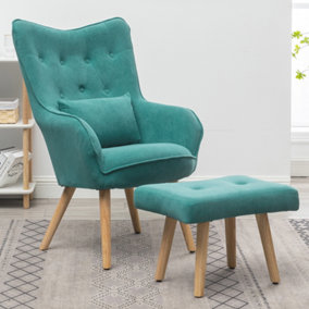 Livingandhome Green Frosted Velvet Wing Back Lounge Chair with Footstool