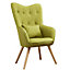 Livingandhome Green Linen Curved Buttoned Back Armchair with Lumbar Pillow