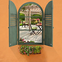 Livingandhome Green Retro Arch Wall Hanging  Windowpane Mirror Shutter for Garden