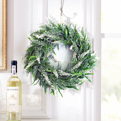 Livingandhome Green Round Artificial Lavender Wreath Door Decor 30cm