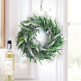 Livingandhome Green Round Artificial Lavender Wreath  Wedding Hanging Door Decor 30cm