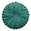 Livingandhome Green Round Pleated Velvet Cushion Dia 45 cm