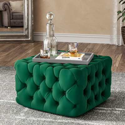 Livingandhome Green Square Velvet Upholstered Footstool Footrest