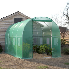 Livingandhome Green Walk In Steel Frame Garden Tunnel Greenhouse with Roll Up Door Windows, 4x3x2M