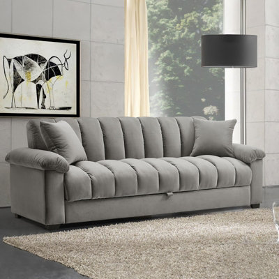 Livingandhome Sofa Bed 3 Seater Grey Fabric Tufted Convertible