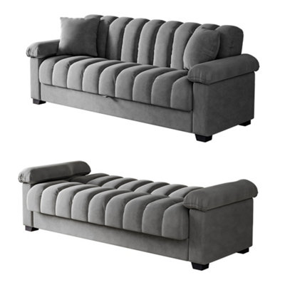 Livingandhome Sofa Bed 3 Seater Grey Fabric Tufted Convertible