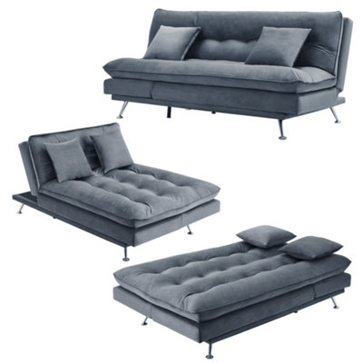 Livingandhome Sofa Bed 3 Seater Grey Fabric Tufted Convertible