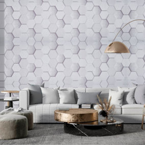 Livingandhome Grey 3D Hexagonal Effect Wallpaper 10 m