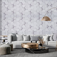 Livingandhome Grey 3D PVC Self Adhesive Hexagonal Geometric Wallpaper 10 m