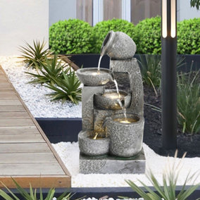 Livingandhome Grey Cascade Solar Powered Resin Water Fountain with LED Light 45 cm