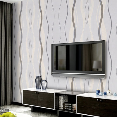 Livingandhome Grey Contemporary Geometric Curving Linear Wallpaper 10m
