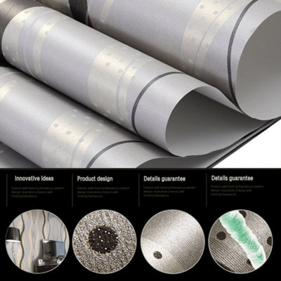 Livingandhome Grey Contemporary Geometric Curving Linear Wallpaper 10m