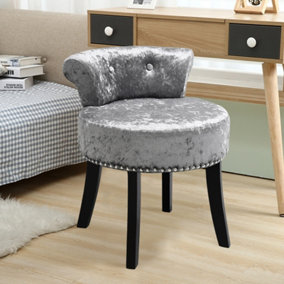 Livingandhome Grey Crushed Velvet Buttoned Dressing Table Stool Makeup Chair