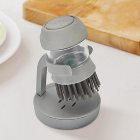 Livingandhome Grey Dish Pot Brush with Soap Dispenser