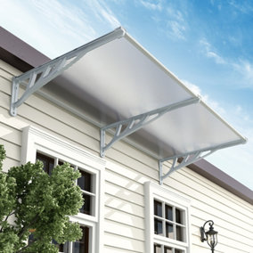 Livingandhome Grey Door Canopy Awning Outdoor Rain Shelter for Window,Porch and Door W 190 cm x D 90 cm x H 28 cm