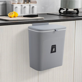 Livingandhome Grey Door Hanging Kitchen Bin Trash Can Rubbish Dustbin Recycling Bin 9 L