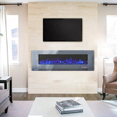 Livingandhome Grey Electric Fire Wall Mounted Wall Inset or