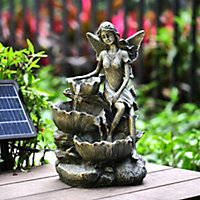 Livingandhome Grey Fairy LED Lighted Resin Garden Water Fountain Water Feature with Solar Panel