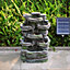 Livingandhome Grey Faux Rock Solar Power Resin Garden Water Fountain Water Feature with LED Lights