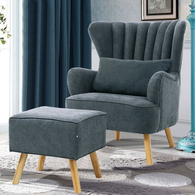 Grey wingback 2025 chair and footstool